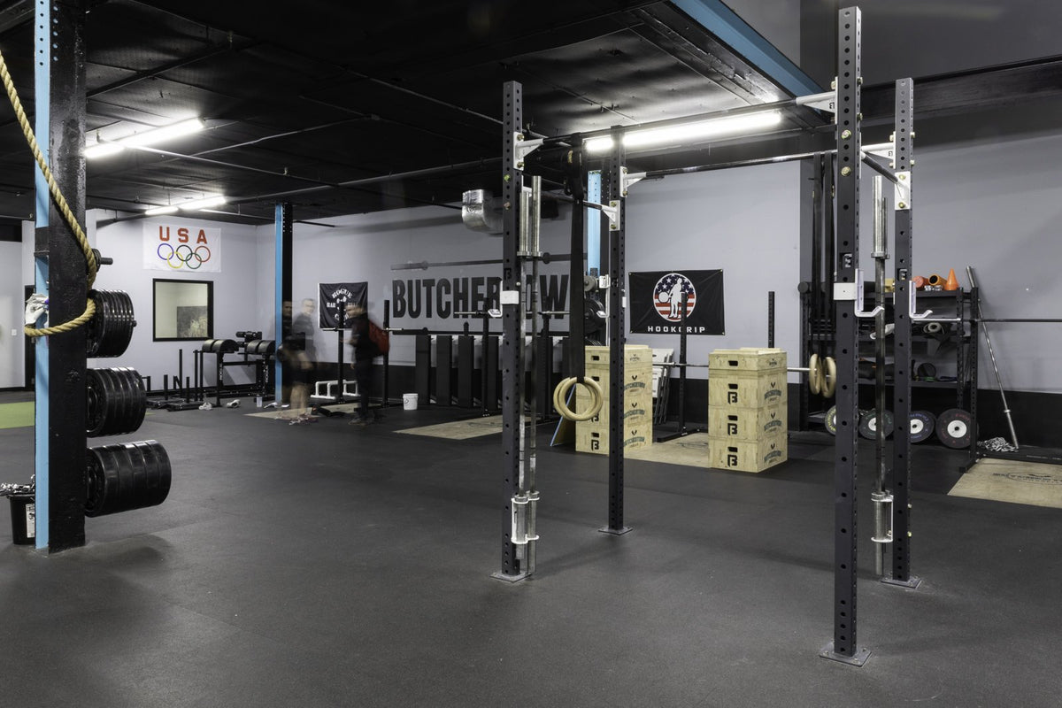 Full rig layout across the training floor at Butchertown CrossFit