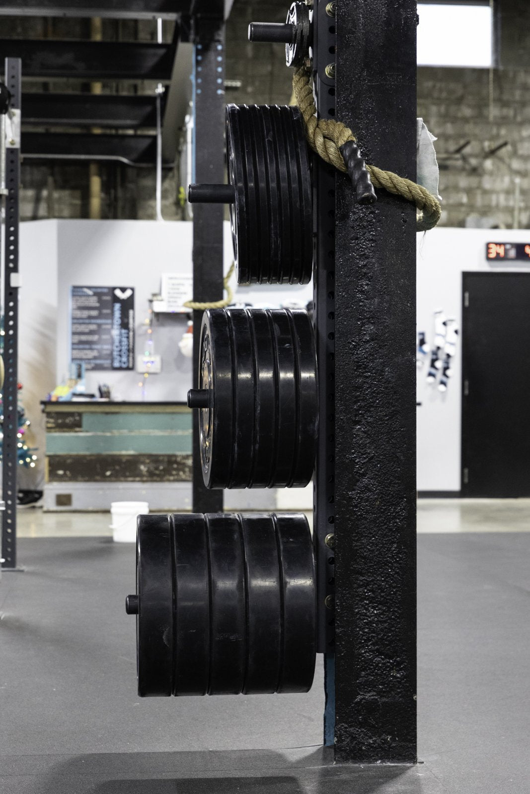 Bumper plate storage on a BUILT rig upright