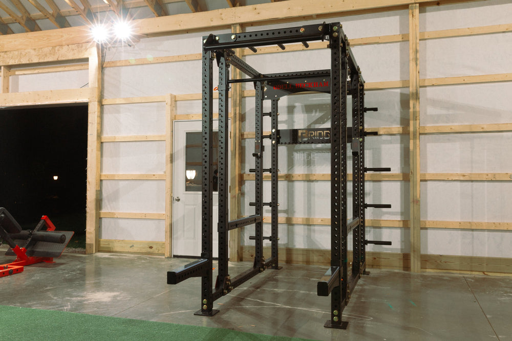 Black BUILT power rack in a custom home gym
