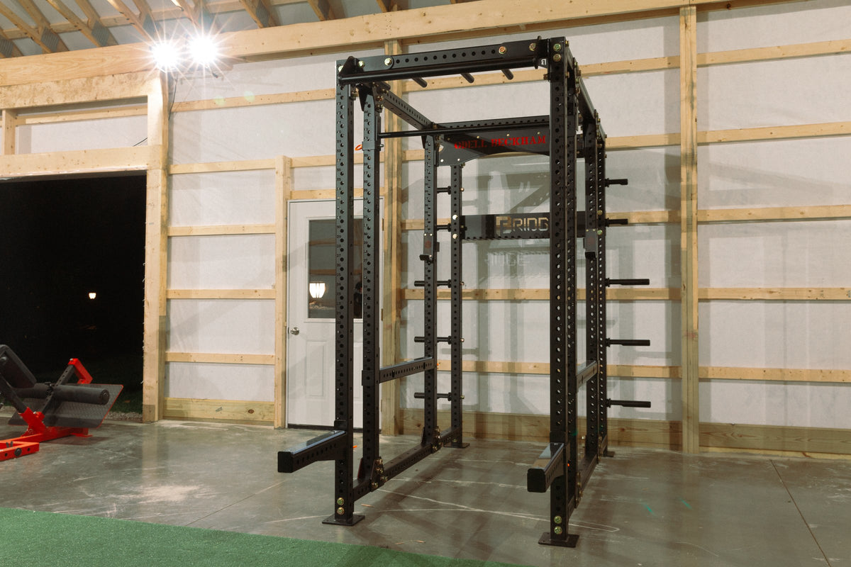Black BUILT power rack in a custom home gym