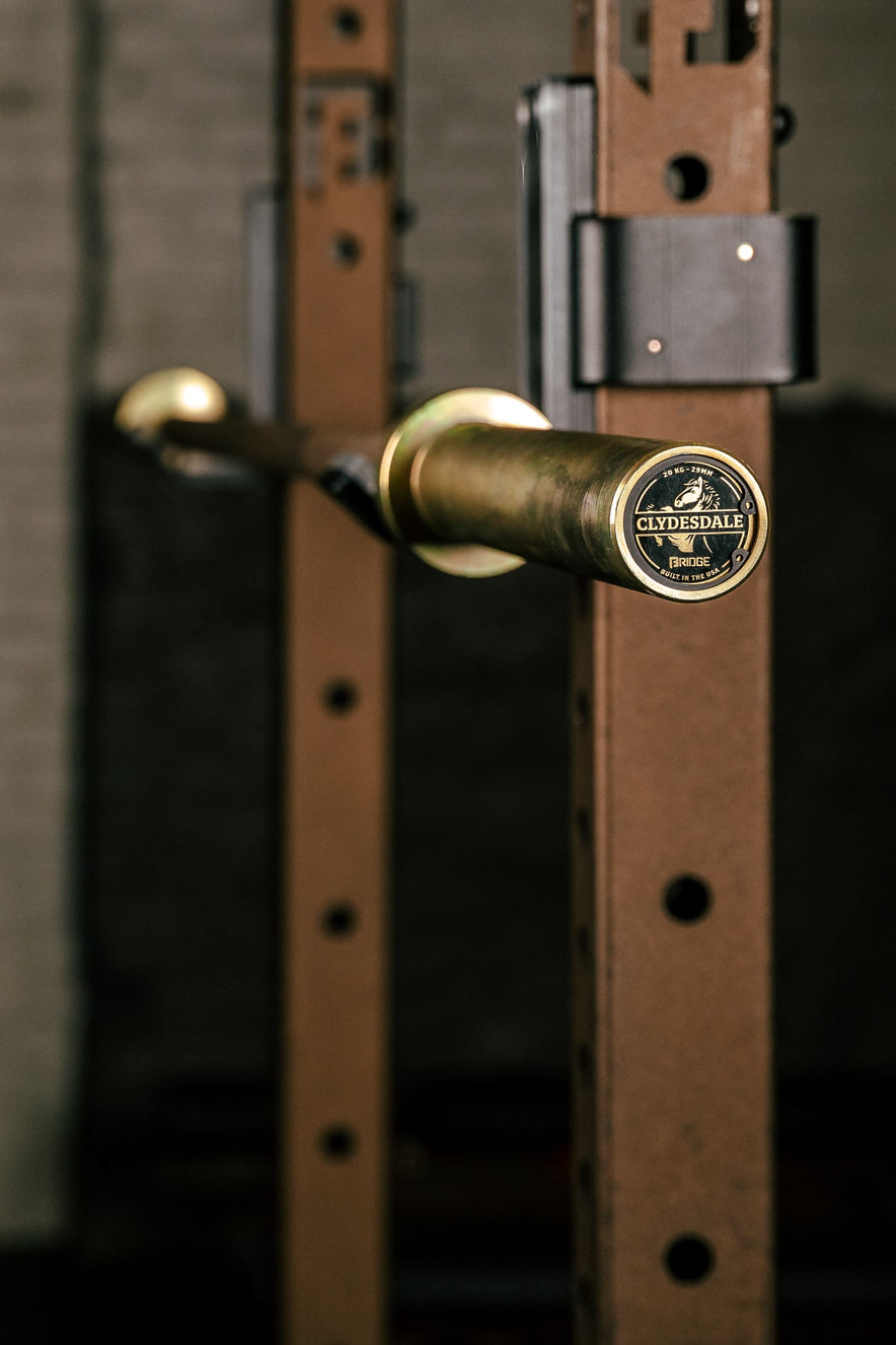 endcap of clydesdale barbell with the clydesdale logo